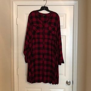 Torrid midi dress in hot pink and black plaid